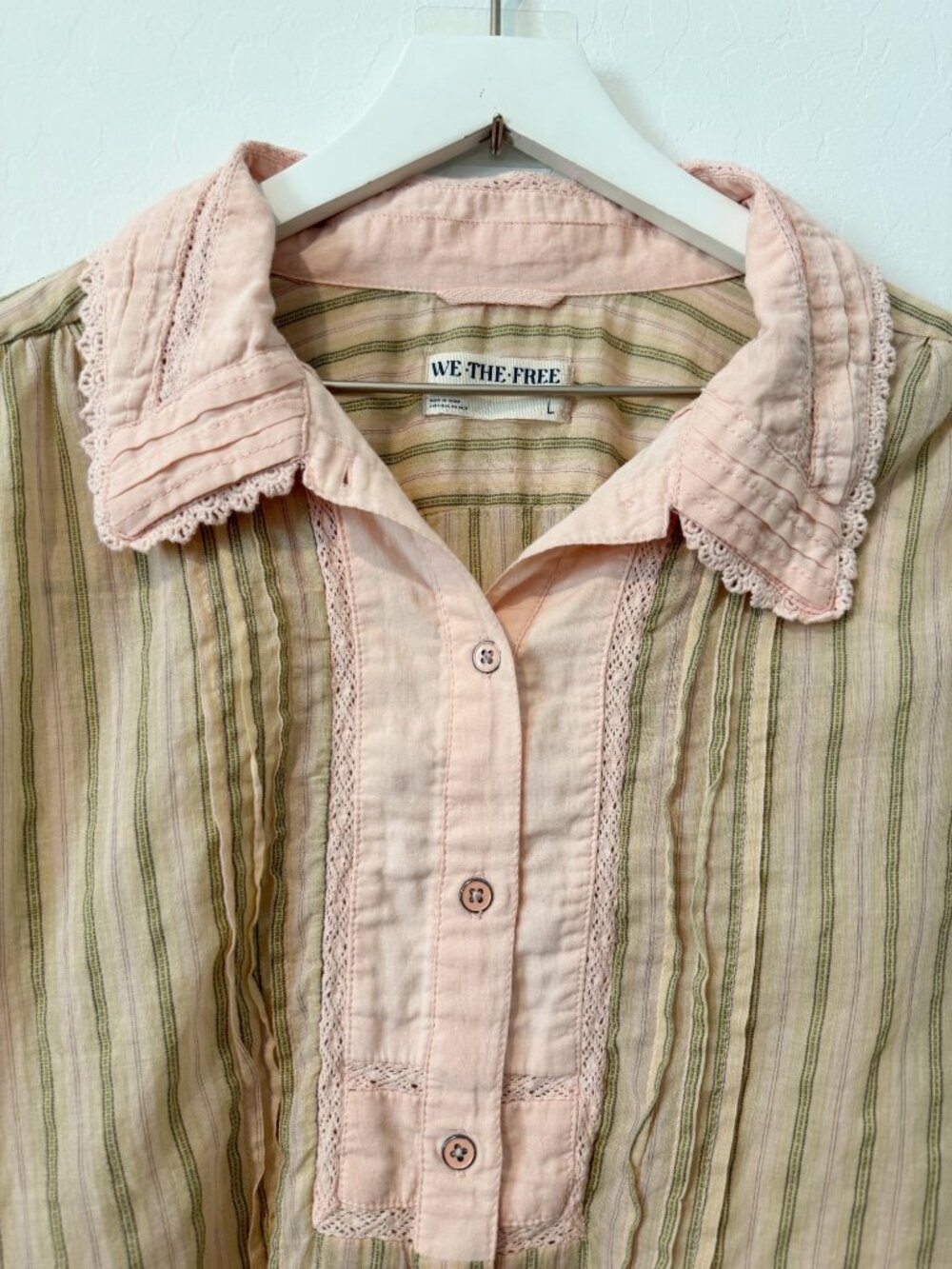 We The Free Forever Love Striped Top Size Large Boho Cottage Prairie Coquette - Picture 8 of 13